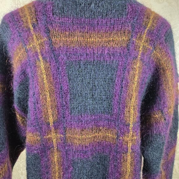 Ellen Tracy Size Small Oversized Vneck Button Front Cardigan Plaid Mohair Blend - Picture 8 of 12